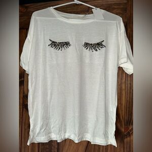 BOUTIQUE EASEL BRAND WOMENS EYELASH T SHIRT TEE NEW
